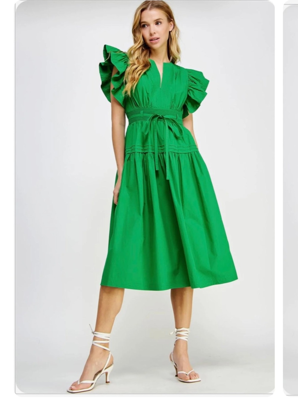 NWT Strut & Bolt MILEY FLUTTER SLEEVE POPLIN MIDI DRESS SZ L in GREEN